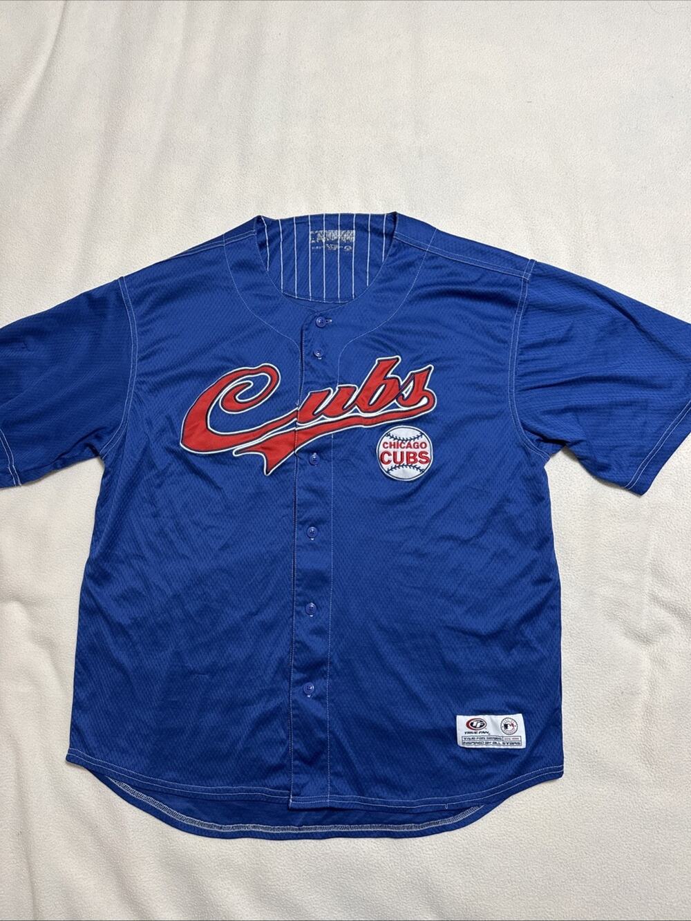 True Fan MLB Chicago Cubs XL Button Down Baseball Jersey See Pics